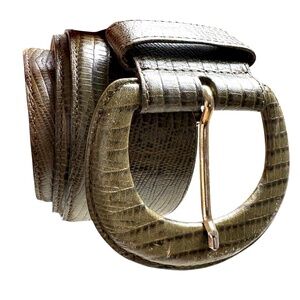 belt AXIOM vintage S olive green embossed leather 2' wide 80's